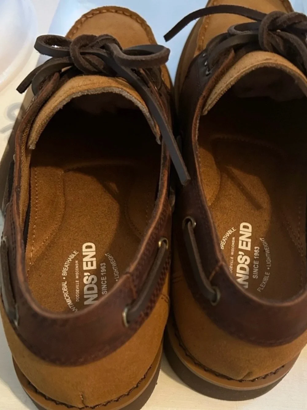 NWT Lands End Suede Leather Boat Shoes, Size 9D